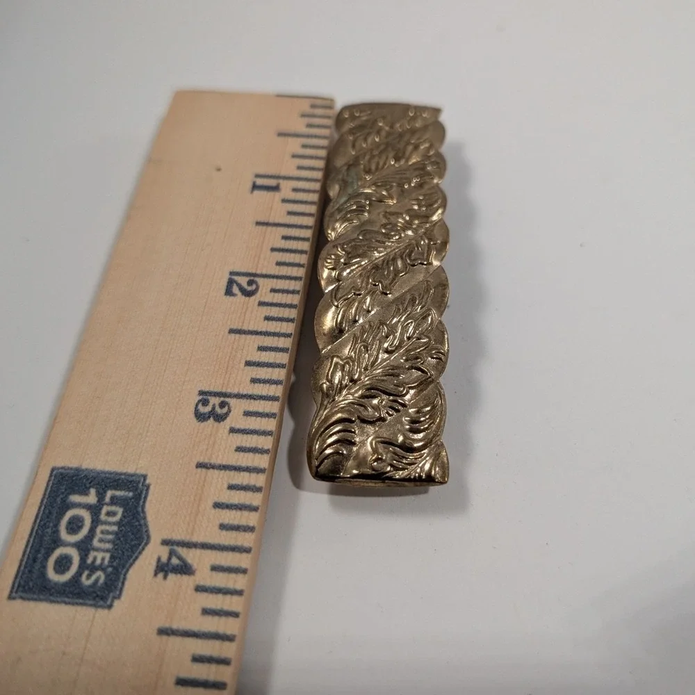 Vintage Philips Gold Tone Embossed Leaf Scroll French Clip Hair Barrette 3.25in